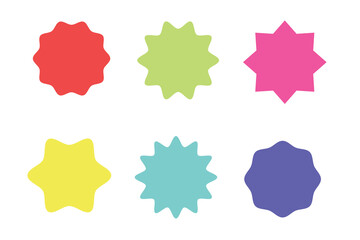 Colorful sunburst stickers set. Red, pink, green, blue, yellow sunburst stickers set isolated on white background. colorful  sunburst, stamp, seal, label and badge, sticker. vector illustration.