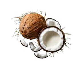Fresh Coconut milk with juice isolated on transparent background, png. Ai generative.