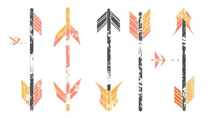 Tribal arrow designs in monochromatic style on white background