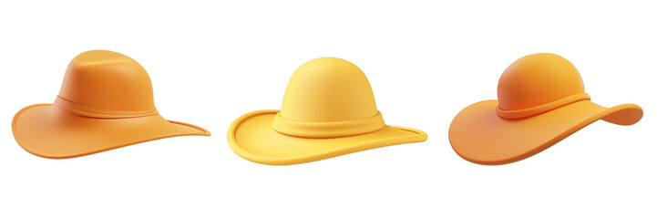 Fototapeta premium PNG sun hat 3d icons and objects collection, in cartoon style minimal on transparent, white background, isolate