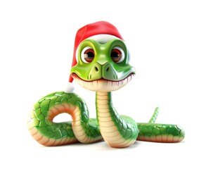 Cheerful Cartoon Snake Wearing Santa Hat for Festive Season