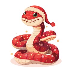 Festive Snake Cartoon Illustration Wearing Santa Hat