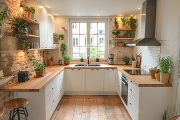 small modern minimalist wooden kitchen in the apartment advertising food photography