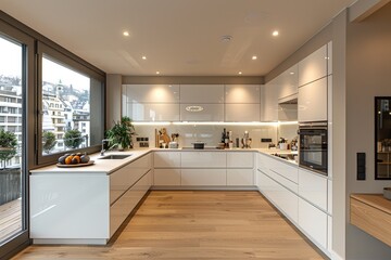 small modern minimalist wooden kitchen in the apartment advertising food photography