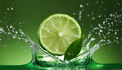 Vibrant splash of water on citrus fruits, lime, lemon, creates a refreshing scene. Isolated on a clean colorful background