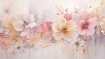 Elegant pastel watercolor floral background with soft blooms