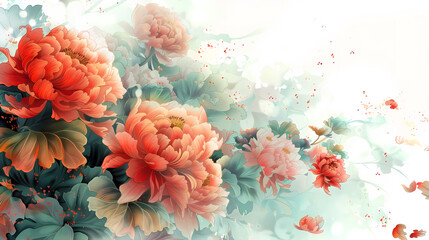 flower, plant, chinoiserie, background, illustration