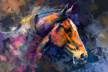 A horse depicted in an abstract impressionist style, conveying its beauty through vibrant colors and loose brushwork.