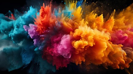 Vibrant explosion of colorful powder dust in motion