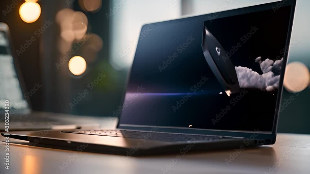 Poster laptop displaying rocket launch simulation generative ai