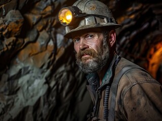 Obraz premium Authentic image of a coal miner working in the depths of a dark coal mine