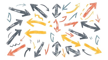 Assorted Hand-Drawn Curved Arrows Pointing in Different Directions on White Background