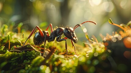 Majestic ant close-up in golden hour light