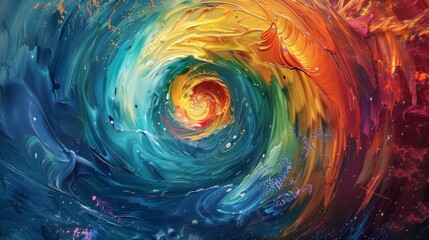 Vibrant and abstract paint swirl in a brilliant spectrum of colors