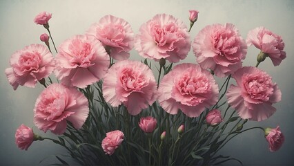 Obraz premium Flower bouquet simple florist arrangement of pink carnation flowers on a white background