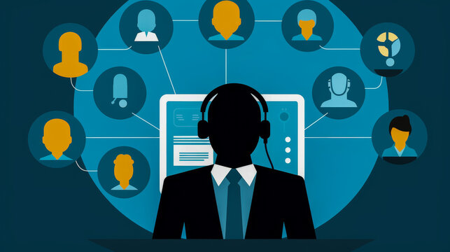 Whistleblower hotline center with operators and anonymous tip icons.