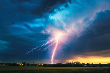 A lightning bolt illuminating the night sky during a powerful storm.