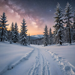 Fototapeta premium winter landscape with snow covered trees