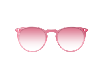 Modern stylish pink women's sunglasses with pink shades lenses isolated cutout on transparent