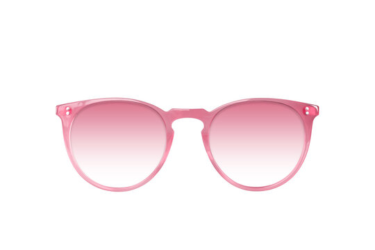 Modern stylish pink women's sunglasses with pink shades lenses isolated cutout on transparent