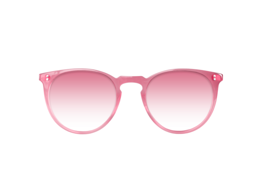 Modern stylish pink women's sunglasses with pink shades lenses isolated cutout on transparent