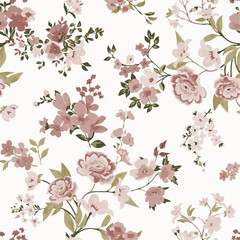 Big flowers pattern, upscale floral pattern. graphical textures floral, trendy colors pattern , flowers background with leaves. vector illustration.