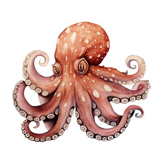 Obraz premium AI-Generated Watercolor Octopus Clip Art Illustration. Isolated elements on a white background.