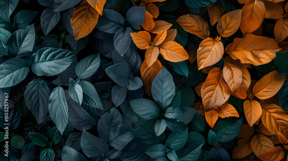 Wall mural colorful autumn leaves background from top view ai generate image