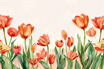 Vibrant orange tulips contrast beautifully against a soft pink background. Perfect for spring-themed designs or floral arrangements
