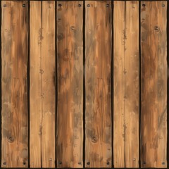 A seamless texture of wooden planks. The planks are vertical, have nail holes, and are a reddish brown color.