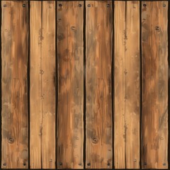 Fototapeta premium A seamless texture of wooden planks. The planks are vertical, have nail holes, and are a reddish brown color.