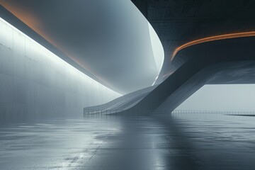 A large concrete structure with a curved roof. Suitable for architectural design projects