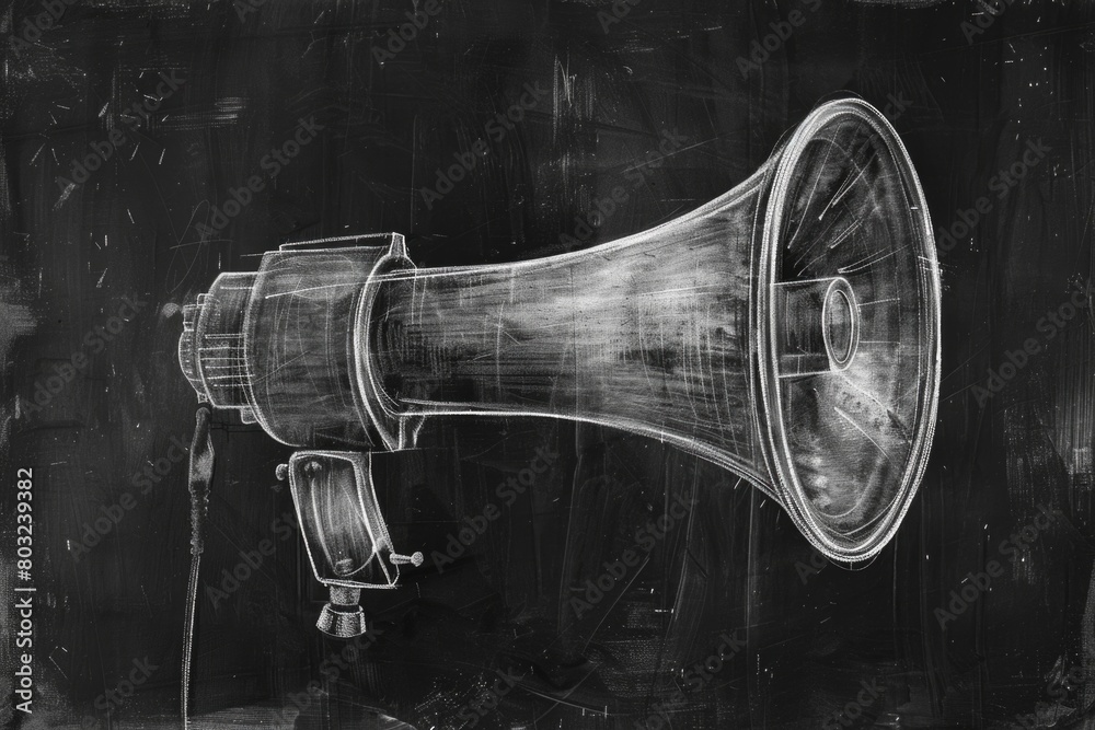 Poster Simple black and white illustration of a megaphone. Suitable for various design projects