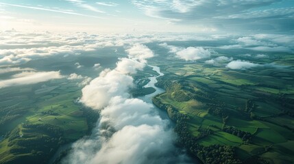 Morning Tranquility A Skydivers Perspective of Rolling Hills and Winding Rivers