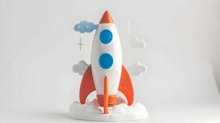 Minimalist Toy Rocket Ship on White Background Showcasing Futuristic Design and Concept