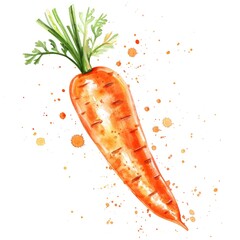 A vibrant carrot in watercolor with dynamic splashes