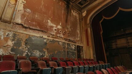 A couple that restores an old theater, discovering historical love letters hidden in the walls - obrazy, fototapety, plakaty