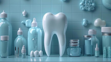 An image showcasing a tooth model with dental equipment in the background, Generated by AI