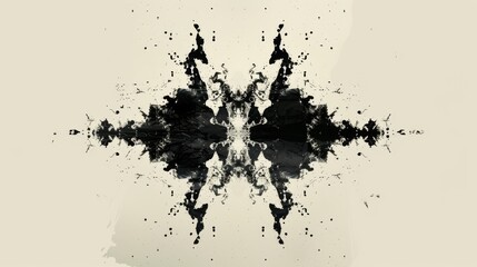 Symmetrical black ink blot on white background, psychological test concept