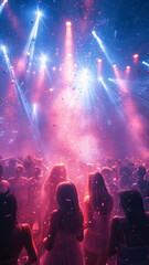 Photo in a student nightclub, boys and girls, dancing et having fun generative ai