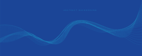 Vector abstract blue background with dynamic blue waves, lines and particles.	
