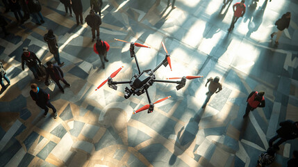 drone flying in the lobby of National Museum of Art