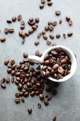 coffee beans on a wooden grey background