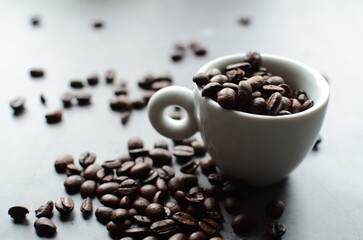 coffee beans on a wooden grey background