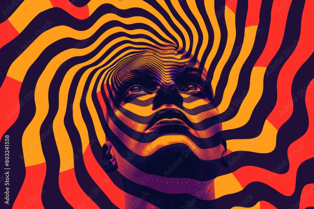 Poster Close-up of a man's face with a psychedelic pattern, suitable for abstract and artistic projects