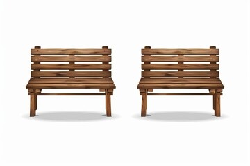 realistic wooden park bench outdoor garden furniture front view illustration set