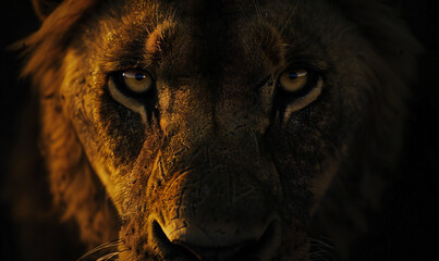 close up of majestic lion head portrait