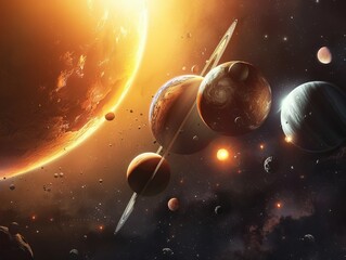 Real photo of planets in space with spectacular galactic background