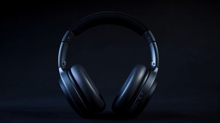 Fototapeta na wymiar A pair of high-end, wireless headphones, their sleek design and details accentuated by a soft light against a solid dark background.