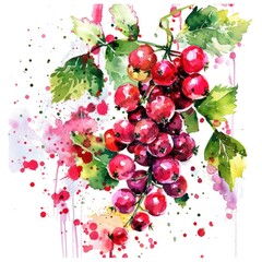 Evocative watercolor artwork of red currant berries, complete with splatters